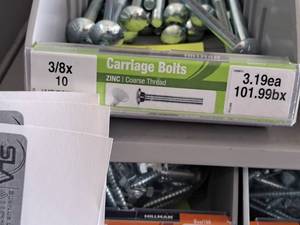 lot 1593 image: Lot of (24) Hillman Zinc Carriage Bolts 38x10  Coarse Thread #H240213