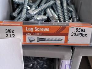 lot 1595 image: Lot of (50) Hillman Zinc Lag Screws 38x2-12  Hex Head #H230086