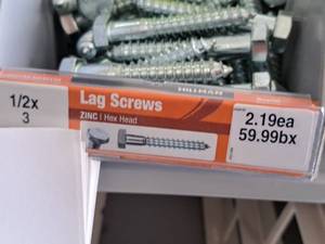 lot 1597 image: Lot of (50) Hillman Zinc Lag Screws 12x3  Hex Head #H230125