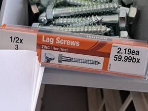 lot 1598 image: Lot of (50) Hillman Zinc Lag Screws 12x3  Hex Head #H230125