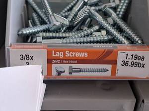lot 1599 image: Lot of (49) Hillman Zinc Lag Screws 38x3  Hex Head #H230089
