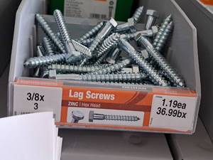 lot 1600 image: Lot of (50) Hillman Zinc Lag Screws 38x3  Hex Head #H230089
