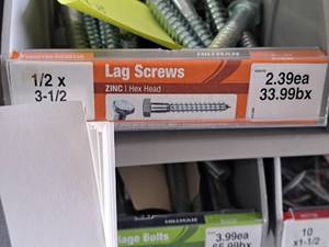 lot 1603 image: Lot of (25) Hillman Zinc Lag Screws 12x3-12  Hex Head #H183822