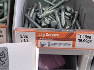 lot 1605 image: Lot of (43) Hillman Zinc Lag Screws 38x3-12  Hex Head #H230092