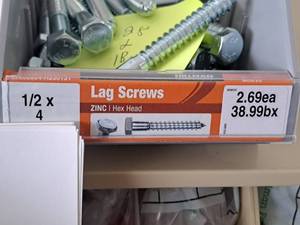 lot 1609 image: Lot of (25) Hillman Zinc Lag Screws 12x4  Hex Head #H230131