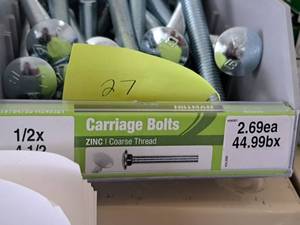 lot 1611 image: Lot of (25) Hillman Zinc Carriage Bolts 12x4-12  Coarse Thread #H240321