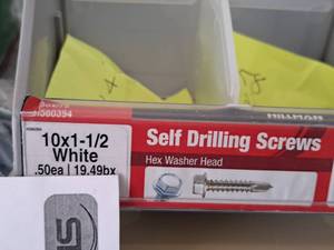 lot 1612 image: Lot of (167) Hillman Self Drilling Screws 10x1-12 White  Hex Washer Head #H560394