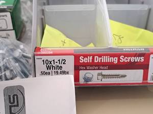 lot 1613 image: Lot of (150) Hillman Self Drilling Screws 10x1-12 White  Hex Washer Head #H560394