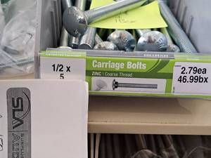 lot 1615 image: Lot of (19) Hillman Zinc Carriage Bolts 12x5  Coarse Thread #H240324
