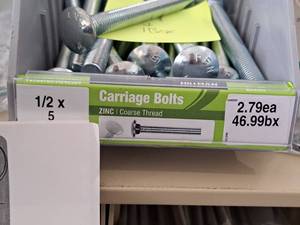 lot 1616 image: Lot of (25) Hillman Zinc Carriage Bolts 12x5  Coarse Thread #H240324