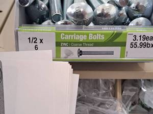 lot 1623 image: Lot of (25) Hillman Zinc Carriage Bolts 12x6  Coarse Thread #H240330