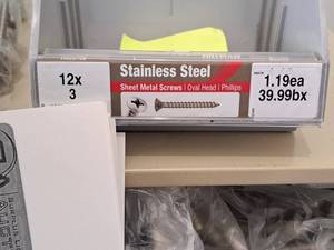 lot 1626 image: Lot of (79) Hillman Stainless Steel Sheet Metal Screws 12x3  Oval Head  Phillips Drive #H823728
