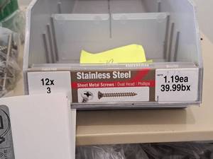 lot 1627 image: Lot of (100) Hillman Stainless Steel Sheet Metal Screws 12x3  Oval Head  Phillips Drive #H823728