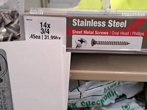 lot 1628 image: Lot of (125) Hillman Stainless Steel Sheet Metal Screws 14x34  Oval Head  Phillips Drive #H823734