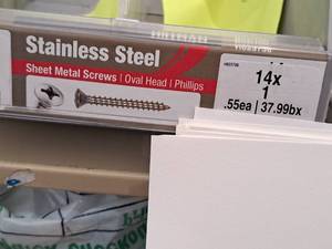 lot 1630 image: Lot of (100) Hillman Stainless Steel Sheet Metal Screws 14x1  Oval Head  Phillips Drive #H823738