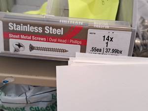lot 1631 image: Lot of (200) Hillman Stainless Steel Sheet Metal Screws 14x1  Oval Head  Phillips Drive #H823738