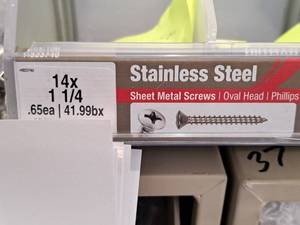 lot 1632 image: Lot of (100) Hillman Stainless Steel Sheet Metal Screws 14x1-14  Oval Head  Phillips Drive #H823740