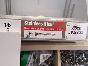 lot 1636 image: Lot of (170) Hillman Stainless Steel Sheet Metal Screws 14x2  Oval Head  Phillips Drive #H823746