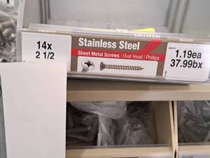 lot 1638 image: Lot of (110) Hillman Stainless Steel Sheet Metal Screws 14x2-12  Pan Head  Phillips Drive #H823347
