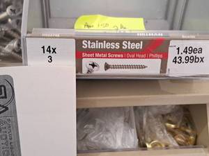 lot 1640 image: Lot of (150) Hillman Stainless Steel Sheet Metal Screws 14x3  Pan Head  Phillips Drive #H823348