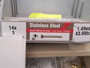 lot 1641 image: Lot of (100) Hillman Stainless Steel Sheet Metal Screws 14x3  Pan Head  Phillips Drive #H823348