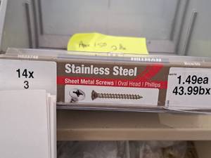 lot 1642 image: Lot of (50) Hillman Stainless Steel Sheet Metal Screws 14x34  Oval Head  Phillips Drive #H823748