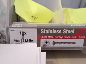 lot 1643 image: Lot of (180) Hillman Stainless Steel Sheet Metal Screws 10x2  Oval Head  Phillips Drive #H823700