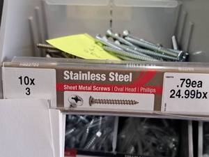 lot 1646 image: Lot of (134) Hillman Stainless Steel Sheet Metal Screws 10x3  Oval Head  Phillips Drive #H823704