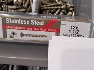 lot 1653 image: Lot of (155) Hillman Stainless Steel Sheet Metal Screws 12x1-12  Oval Head  Phillips Drive #H823720