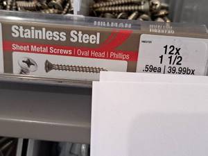 lot 1654 image: Lot of (100) Hillman Stainless Steel Sheet Metal Screws 12x1-12  Oval Head  Phillips Drive #H823720