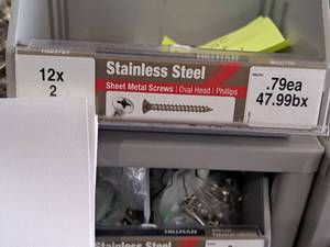 lot 1655 image: Lot of (100) Hillman Stainless Steel Sheet Metal Screws 12x2  Oval Head  Phillips Drive #H823724