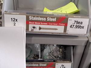 lot 1656 image: Lot of (200) Hillman Stainless Steel Sheet Metal Screws 12x2  Oval Head  Phillips Drive #H823724