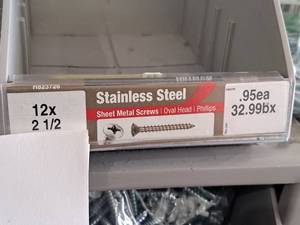 lot 1657 image: Lot of (88) Hillman Stainless Steel Sheet Metal Screws 12x2-12  Oval Head  Phillips Drive #H823726