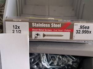 lot 1658 image: Lot of (50) Hillman Stainless Steel Sheet Metal Screws 12x2-12  Oval Head  Phillips Drive #H823726