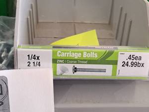 lot 1659 image: Lot of (75) Hillman Zinc Carriage Bolts 14x2-14  Coarse Thread #H240027