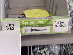 lot 1662 image: Lot of (53) Hillman Zinc Carriage Bolts 516-18x2-12  Coarse Thread #H240096