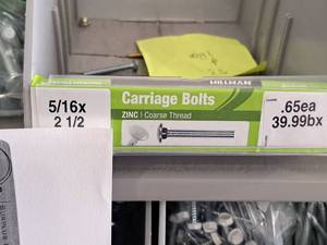 lot 1663 image: Lot of (100) Hillman Zinc Carriage Bolts 516-18x2-12  Coarse Thread #H240096