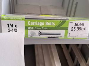lot 1664 image: Lot of (125) Hillman Zinc Carriage Bolts 14x2-12  Coarse Thread #H240030