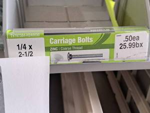 lot 1665 image: Lot of (100) Hillman Zinc Carriage Bolts 14x2-12  Coarse Thread #H240030