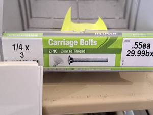 lot 1670 image: Lot of (100) Hillman Zinc Carriage Bolts 14-20x3  Coarse Thread #H240036