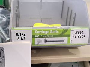 lot 1671 image: Lot of (75) Hillman Zinc Carriage Bolts 516-18x3-12  Coarse Thread #H240108