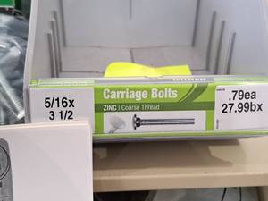 lot 1672 image: Lot of (50) Hillman Zinc Carriage Bolts 516-18x3-12  Coarse Thread #H240108