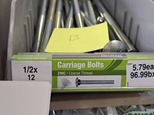 lot 1675 image: Lot of (13) Hillman Zinc Carriage Bolts 12x12  Coarse Thread #H20357