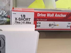 lot 1676 image: Lot of (86) Hillman 18 X-Short Drive Wall Anchor  516 Drill  For Drywall #H370030