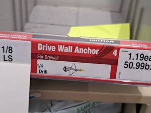 lot 1681 image: Lot of (100) Hillman 18 LS Drive Wall Anchor  14 Drill  For Drywall #H370036
