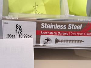 lot 1683 image: Lot of (503) Hillman Stainless Steel Sheet Metal Screws 8x12  Oval Head  Phillips Drive #H823658