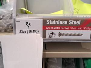 lot 1686 image: Lot of (242) Hillman Stainless Steel Sheet Metal Screws 8x1  Oval Head  Phillips Drive #H823666