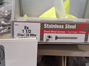 lot 1689 image: Lot of (200) Hillman Stainless Steel Sheet Metal Screws 8x1-12  Oval Head  Phillips Drive #H823670