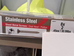 lot 1690 image: Lot of (121) Hillman Stainless Steel Sheet Metal Screws 8x2  Oval Head  Phillips Drive #H823674