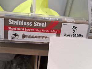 lot 1691 image: Lot of (200) Hillman Stainless Steel Sheet Metal Screws 8x2  Oval Head  Phillips Drive #H823674
